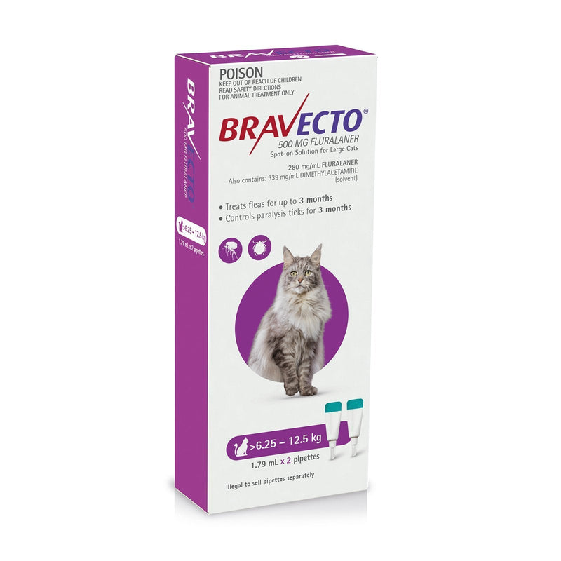 Bravecto Spot-On 3 Monthly Flea Treatment for Cats 6.25-12.5kg Purple-Habitat Pet Supplies