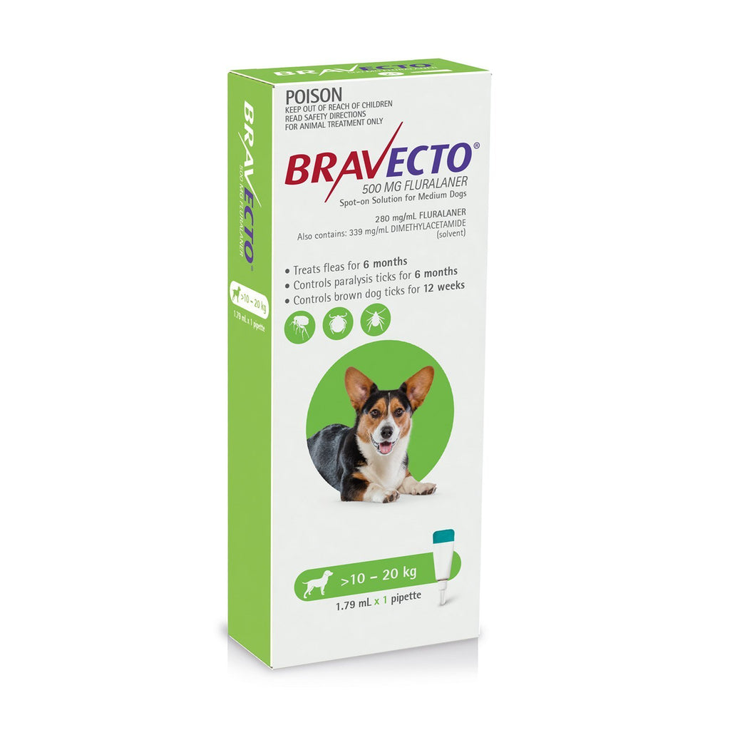 Bravecto Spot-On 6 Monthly Flea Treatment for Dogs 10-20kg Green-Habitat Pet Supplies