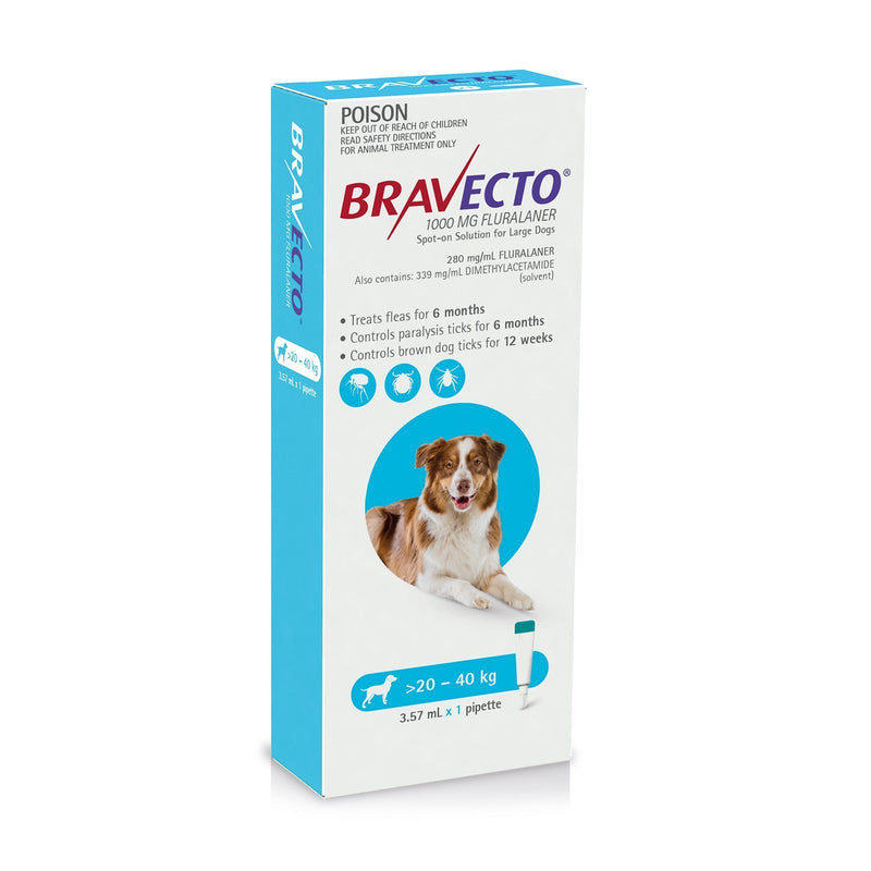 Bravecto Spot-On 6 Monthly Flea Treatment for Dogs 20-40kg Blue-Habitat Pet Supplies