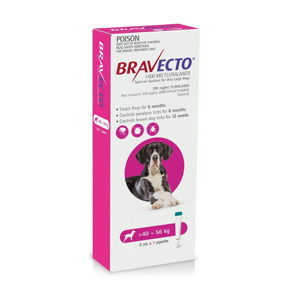 Bravecto Spot-On 6 Monthly Flea Treatment for Dogs 40-56kg Pink-Habitat Pet Supplies
