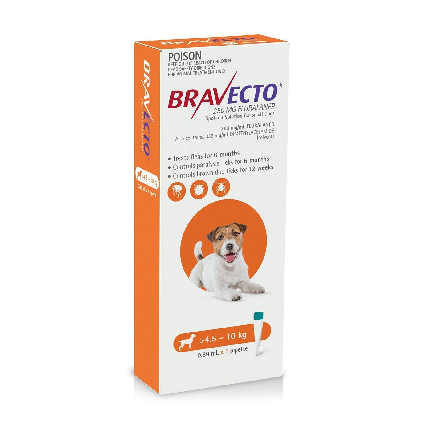 Bravecto Spot-On 6 Montlhy Flea Treatment for Dogs 4.5-10kg Orange –  Habitat Pet Supplies