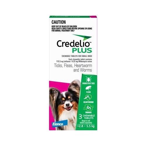 Credelio Plus Flea Heartworm Tick and Worming Chewable Tablets for Dogs 2.8-5.5kg Pink 3 Pack-Habitat Pet Supplies