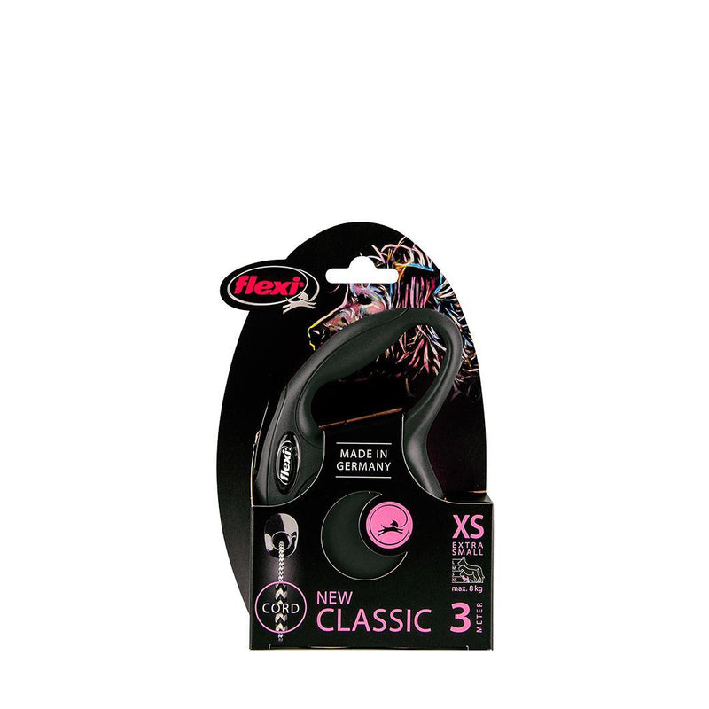 Flexi Classic Cord Retractable Dog Lead Black Extra Small 3m