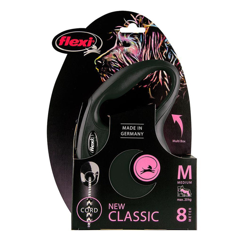 Flexi Classic Cord Retractable Dog Lead Black Medium 8m