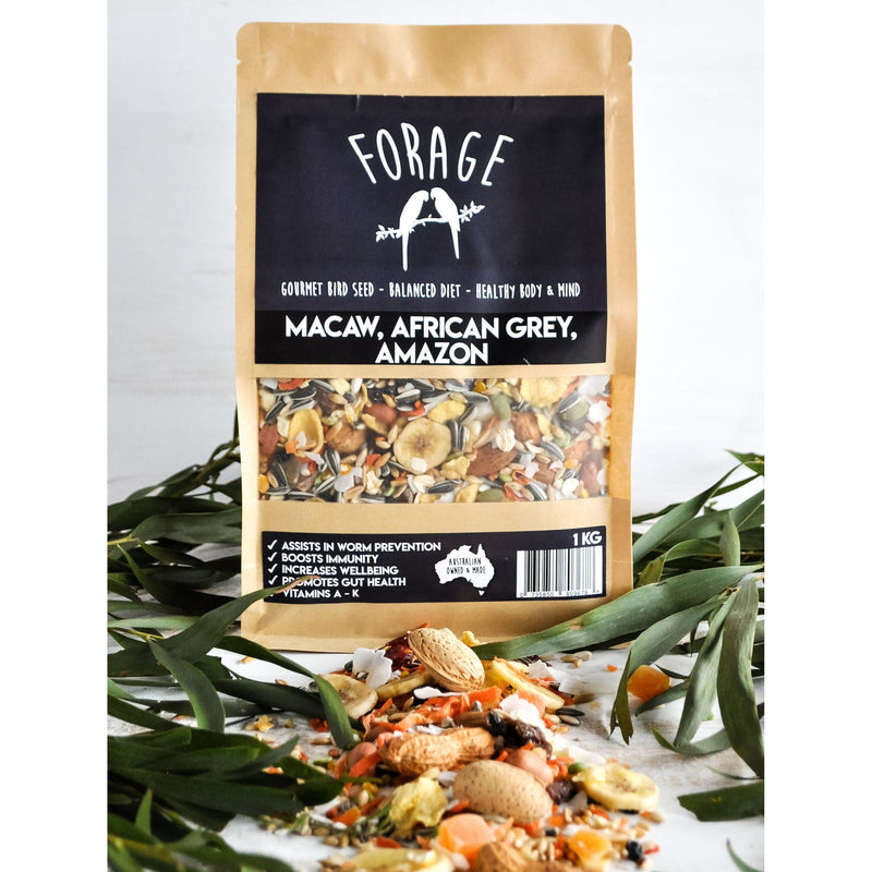 Forage Macaw African Grey and Amazon Gourmet Bird Seed 1kg-Habitat Pet Supplies