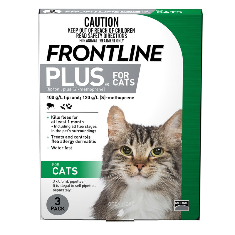 Frontline Plus Flea Treatment for Cats Green 3 Pack-Habitat Pet Supplies