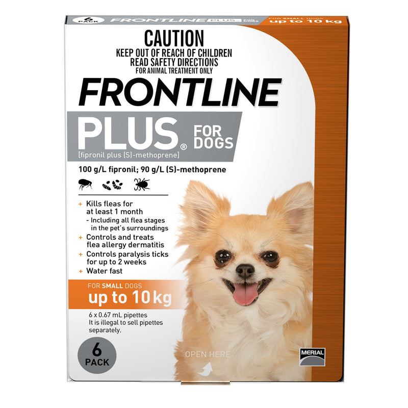 Frontline Plus Flea Treatment for Dogs 0-10kg Orange 6 Pack-Habitat Pet Supplies