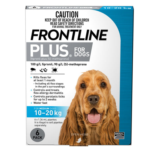 Frontline Plus Flea Treatment for Dogs 10-20kg Blue 6 Pack