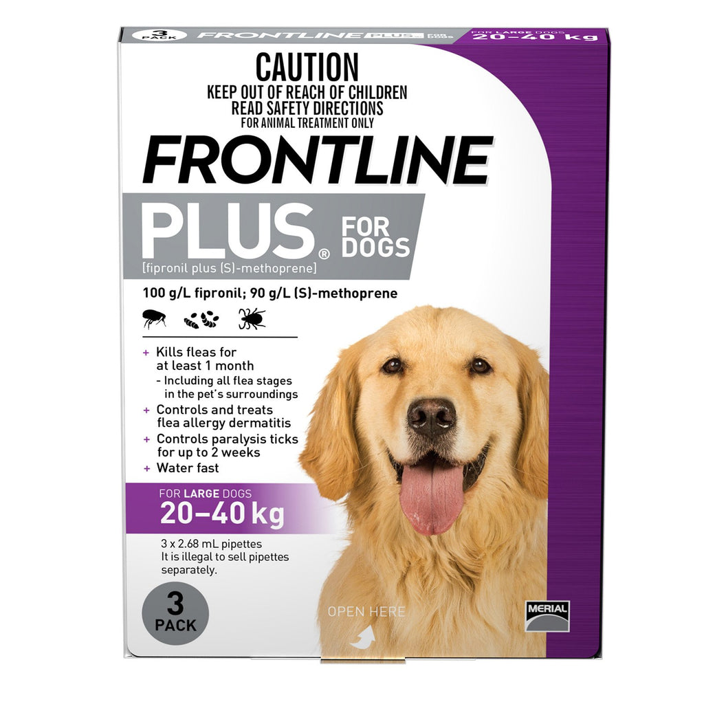 Frontline Plus Flea Treatment for Dogs 20-40kg Purple 3 Pack-Habitat Pet Supplies