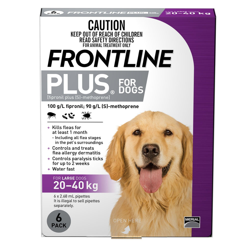Frontline Plus Flea Treatment for Dogs 20-40kg Purple 6 Pack-Habitat Pet Supplies