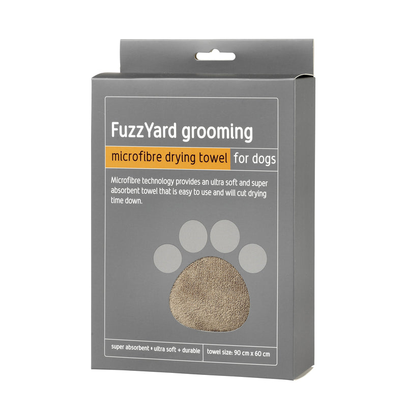 FuzzYard Microfibre Dog Drying Towel Brown with Orange Trim