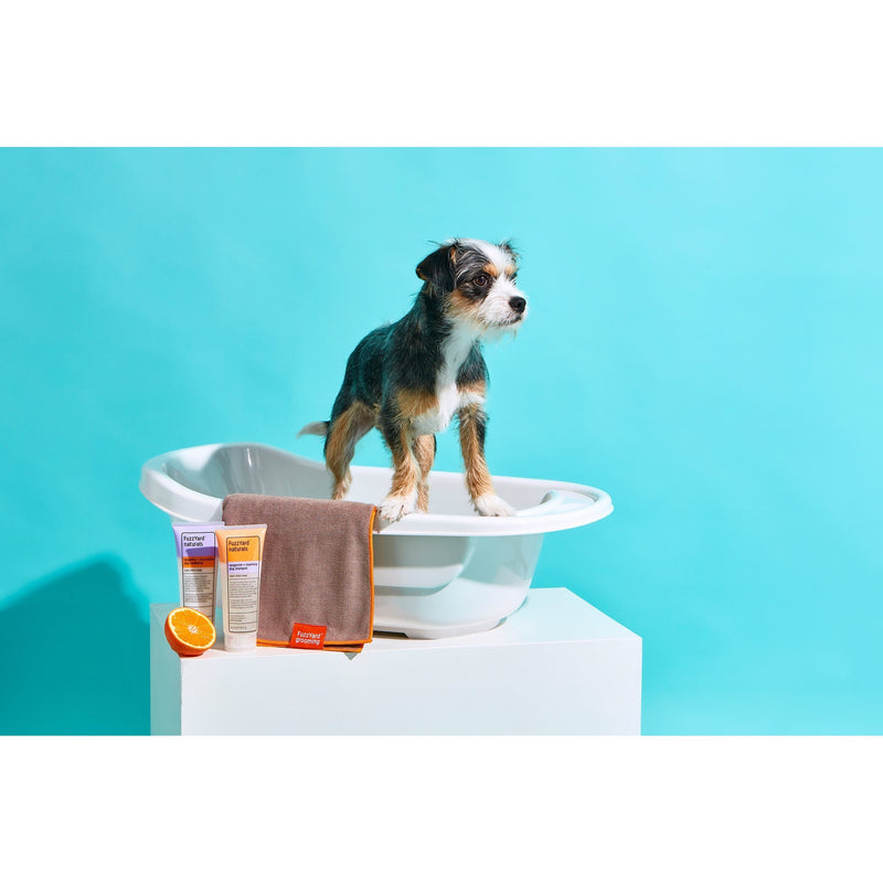 FuzzYard Microfibre Dog Drying Towel Brown with Orange Trim