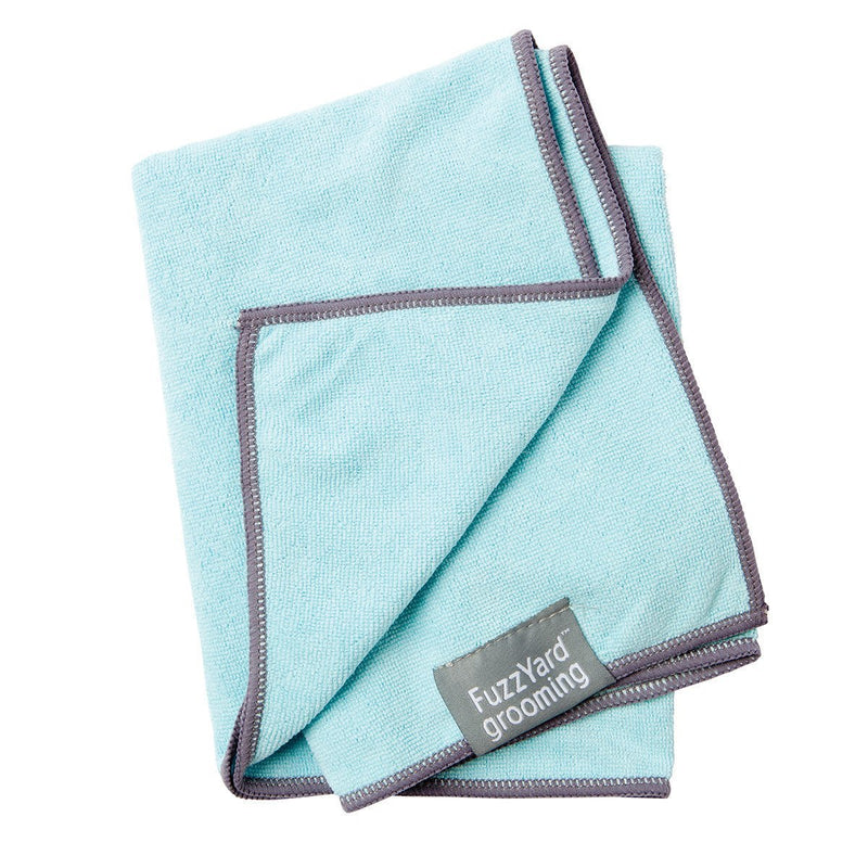 FuzzYard Microfibre Puppy Drying Towel Blue with Grey Trim-Habitat Pet Supplies