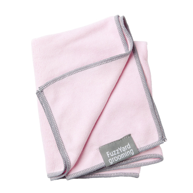 FuzzYard Microfibre Puppy Drying Towel Pink with Grey Trim-Habitat Pet Supplies