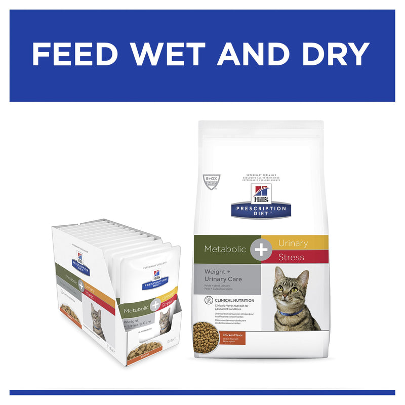 Hills Prescription Diet Cat Metabolic + Urinary Stress Weight and Urinary Care Chicken Wet Food Pouch 85g