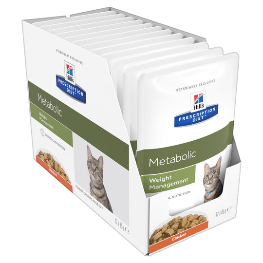 Hills Prescription Diet Cat Metabolic Weight Management Chicken Wet Food 85g x 12