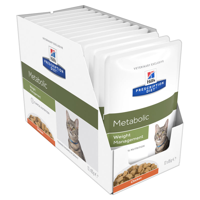 Hills Prescription Diet Cat Metabolic Weight Management Chicken Wet Food 85g x 12-Habitat Pet Supplies