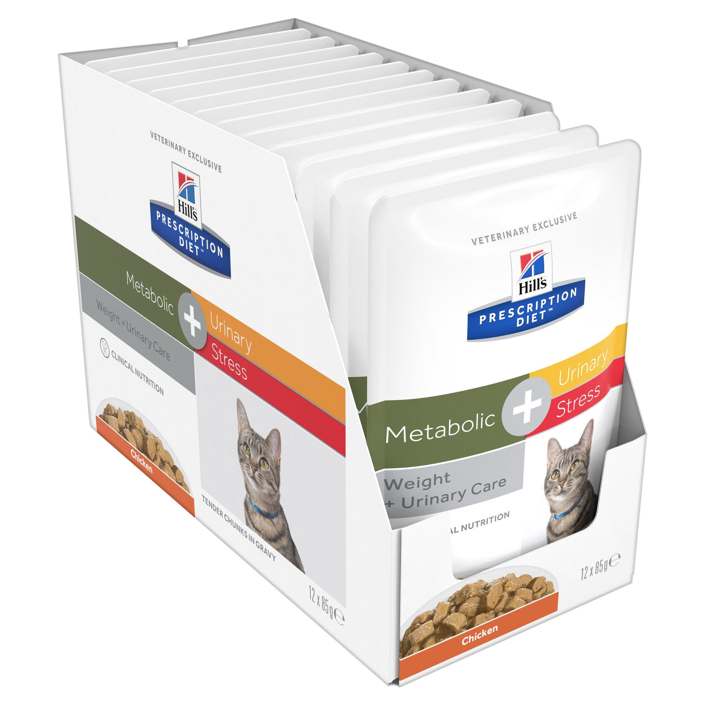Hills Prescription Diet Cat Urinary Stress Weight and Urinary Care Metabolic Chicken Wet Food Pouches 85g x 12