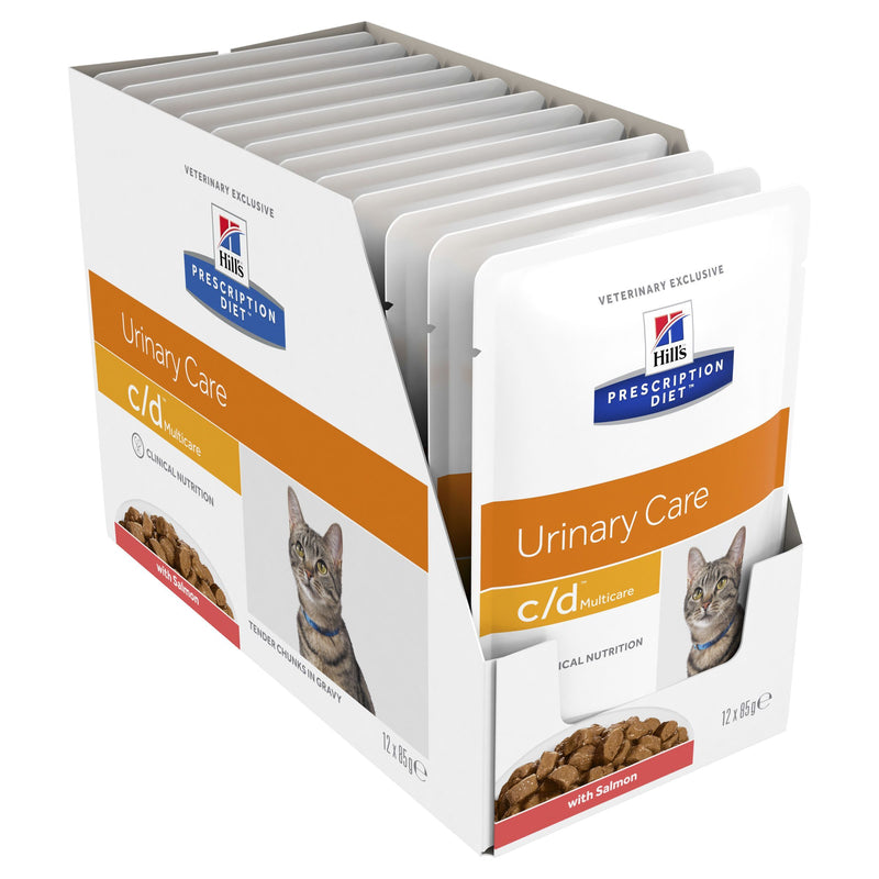 Hills Prescription Diet Cat c/d Multicare Urinary Care Salmon Wet Food Pouch 85g x 12-Habitat Pet Supplies