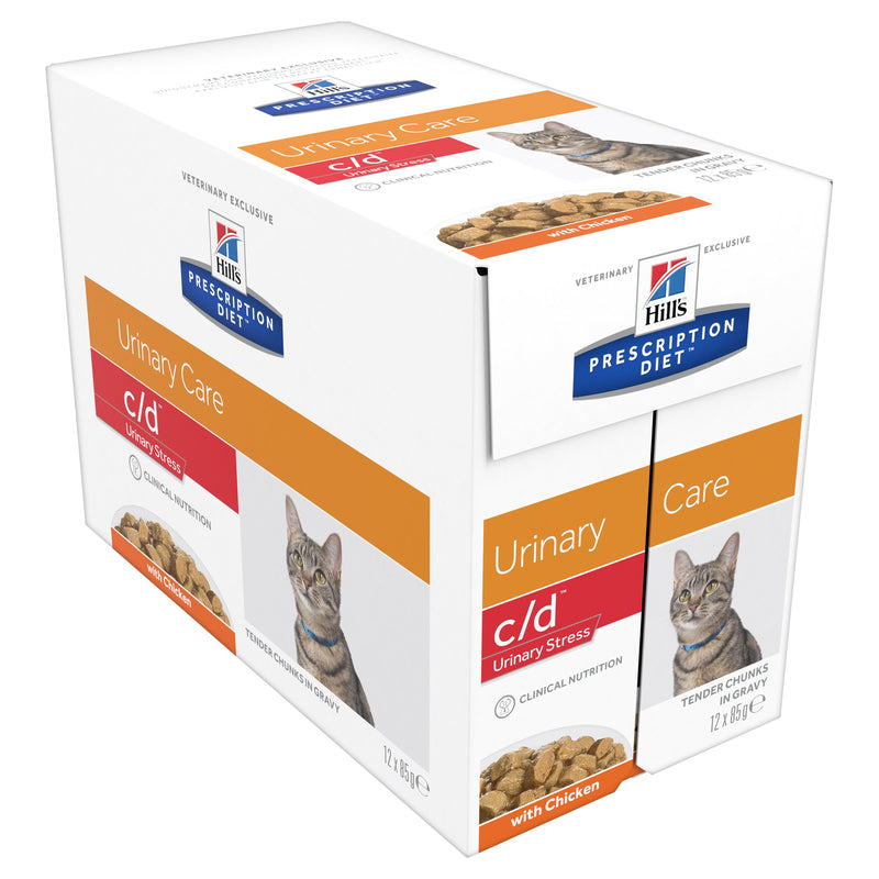 Hills Prescription Diet Cat c/d Multicare Urinary Stress Chicken Wet Food Pouches 85g x 12