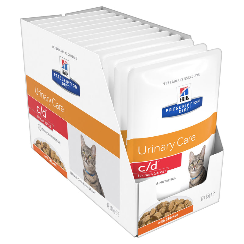 Hills Prescription Diet Cat c/d Multicare Urinary Stress Chicken Wet Food Pouches 85g x 12-Habitat Pet Supplies