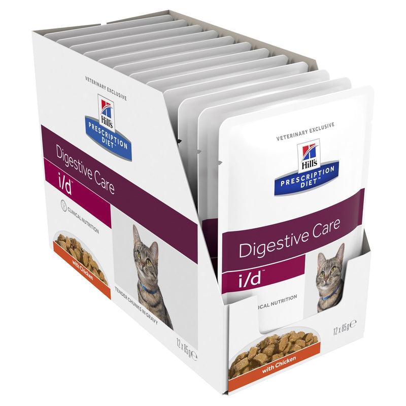 Hills Prescription Diet Cat i/d Digestive Care Chicken Wet Cat Food Pouches 85g x 12-Habitat Pet Supplies