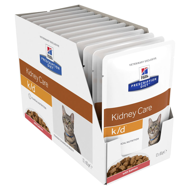 Hills Prescription Diet Cat k/d Kidney Care Salmon Wet Food Pouches 85g x 12-Habitat Pet Supplies
