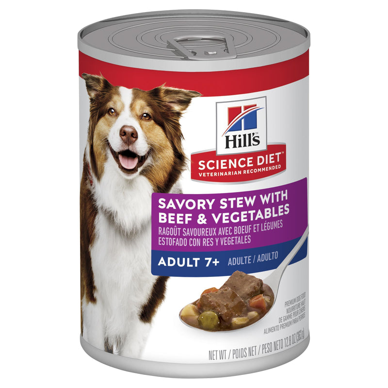 Hills Science Diet Adult 7+ Savoury Stew Beef and Vegetables Canned Dog Food 363g x 12
