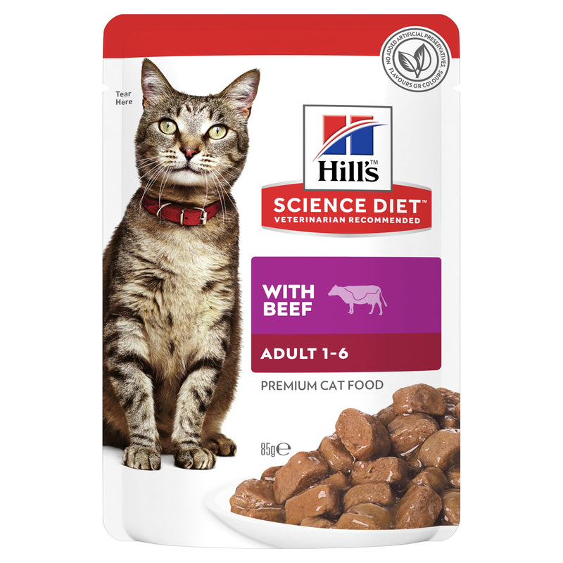 Hills Science Diet Adult Optimal Care Beef Cat Food Pouch 85g