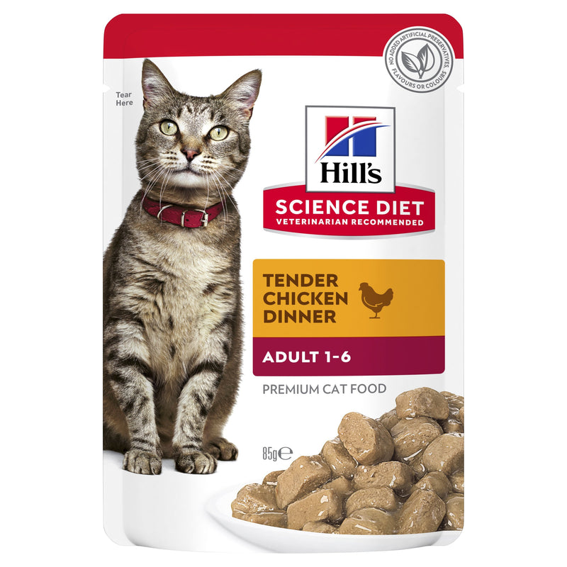 Hills Science Diet Adult Optimal Care Chicken Cat Food Pouches 85g-Habitat Pet Supplies