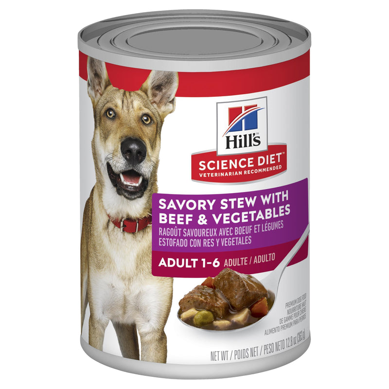 Hills Science Diet Adult Savoury Stew Beef and Vegetables Canned Dog Food 363g x 12