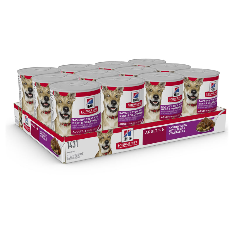 Hills Science Diet Adult Savoury Stew Beef and Vegetables Canned Dog Food 363g x 12-Habitat Pet Supplies