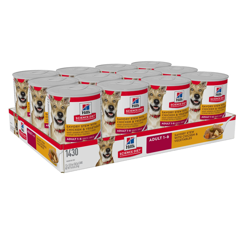Hills Science Diet Adult Savoury Stew Chicken and Vegetables Canned Dog Food 363g x 12-Habitat Pet Supplies