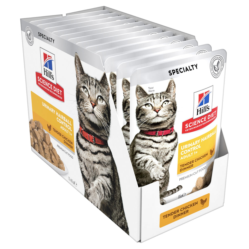 Hills Science Diet Adult Urinary Hairball Control Chicken Cat Food Pouches 85g x 12-Habitat Pet Supplies