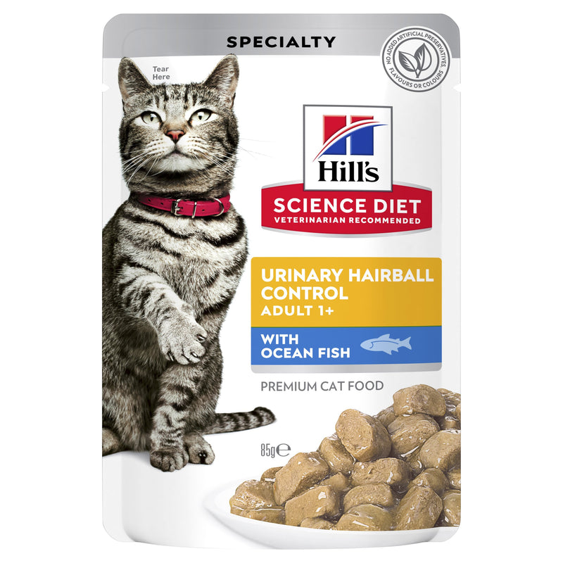 Hills Science Diet Adult Urinary Hairball Control Ocean Fish Cat Food Pouches 85g x 12