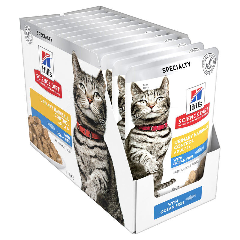 Hills Science Diet Adult Urinary Hairball Control Ocean Fish Cat Food Pouches 85g x 12^^^-Habitat Pet Supplies