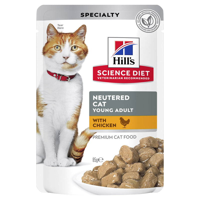 Hills Science Diet Young Adult Neutered Chicken Cat Food Pouches 85g x 12