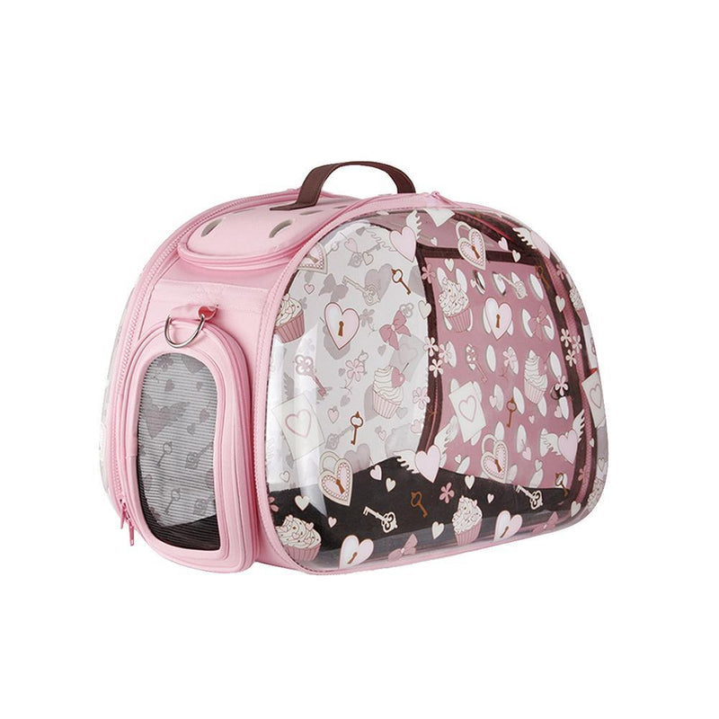 Ibiyaya Transparent Hardcase Pet Carrier Valentine Pink-Habitat Pet Supplies