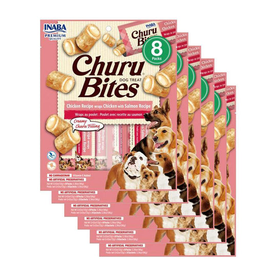 Inaba Churu Bites Chicken Wraps with Salmon Dog Treats 8Pack x 6