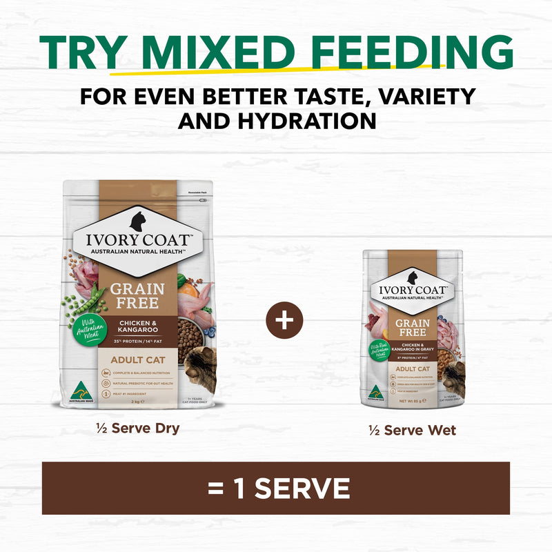 Ivory Coat Grain Free Chicken and Kangaroo in Gravy Adult Cat Wet Food 85g x 12 :->>