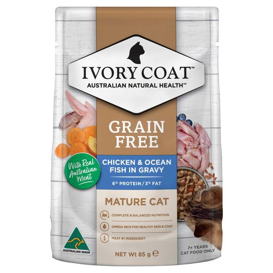 Ivory Coat Grain Free Chicken and Ocean Fish in Gravy Mature Cat Wet Food 85g