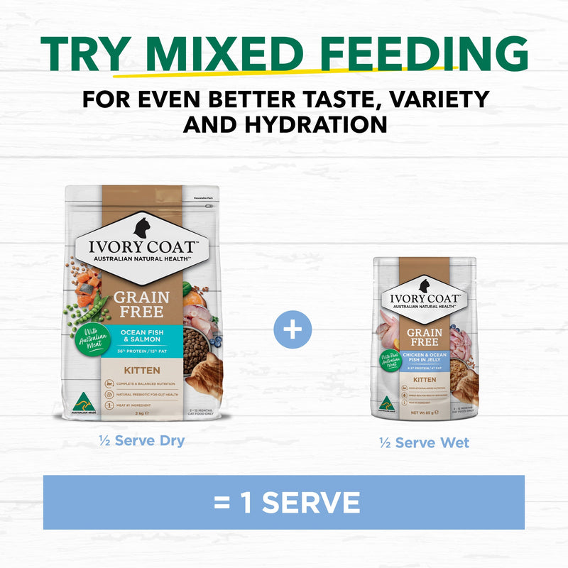 Ivory Coat Grain Free Chicken and Ocean Fish in Jelly Kitten Wet Food 85g :->>