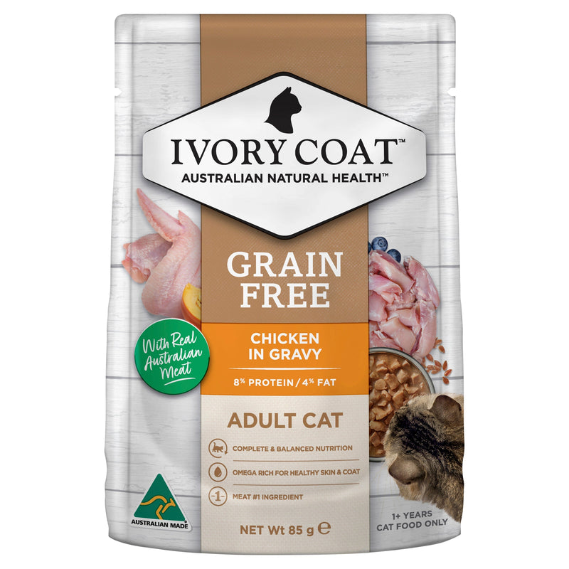 Ivory Coat Grain Free Chicken in Gravy Adult Cat Wet Food 85g x 12-Habitat Pet Supplies