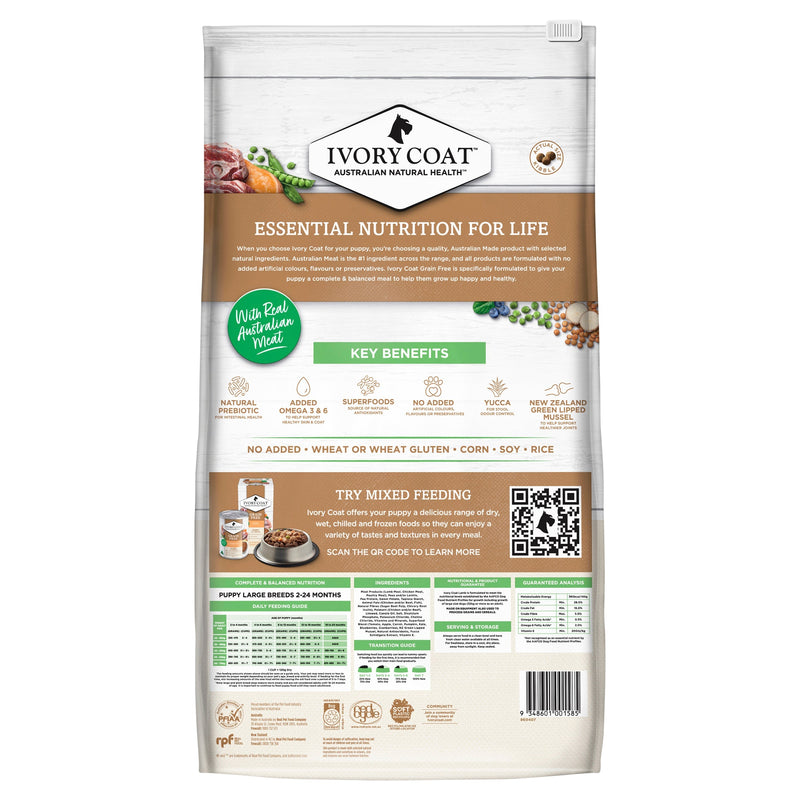 Ivory Coat Grain Free Lamb Large Breed Puppy Dry Food 13kg (+_+)