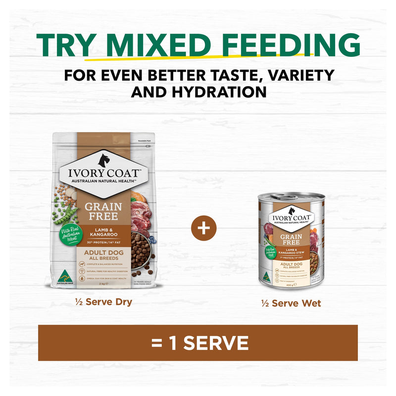 Ivory Coat Grain Free Lamb and Kangaroo Stew Adult Dog Wet Food 400g (+_+)