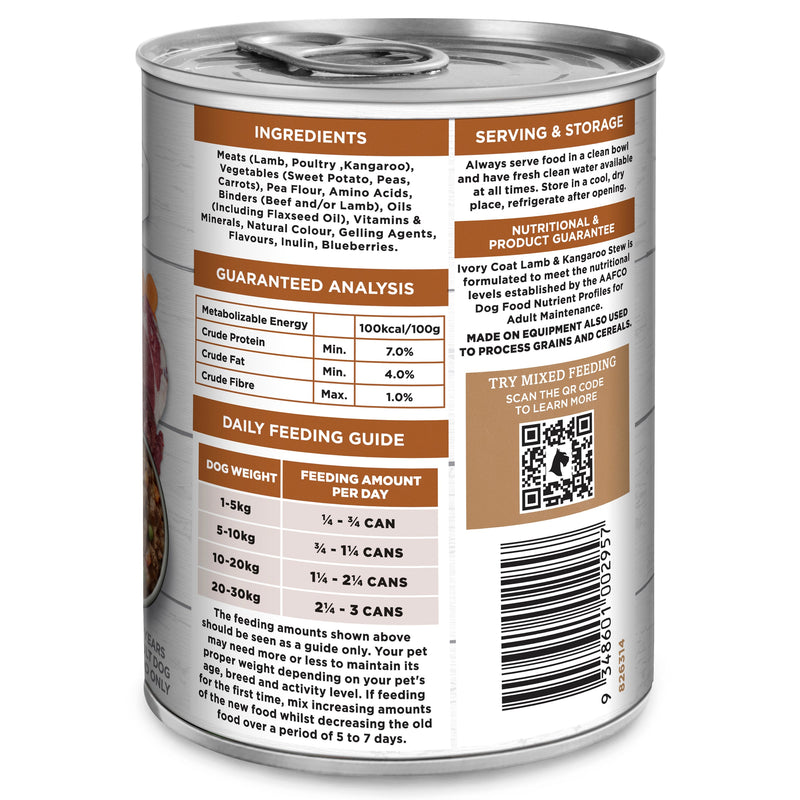 Ivory Coat Grain Free Lamb and Kangaroo Stew Adult Dog Wet Food 400g x 12 (+_+)
