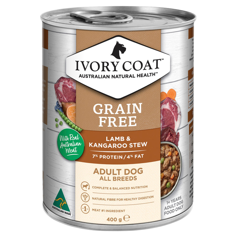 Ivory Coat Grain Free Lamb and Kangaroo Stew Adult Dog Wet Food 400g x 12 (+_+)-Habitat Pet Supplies