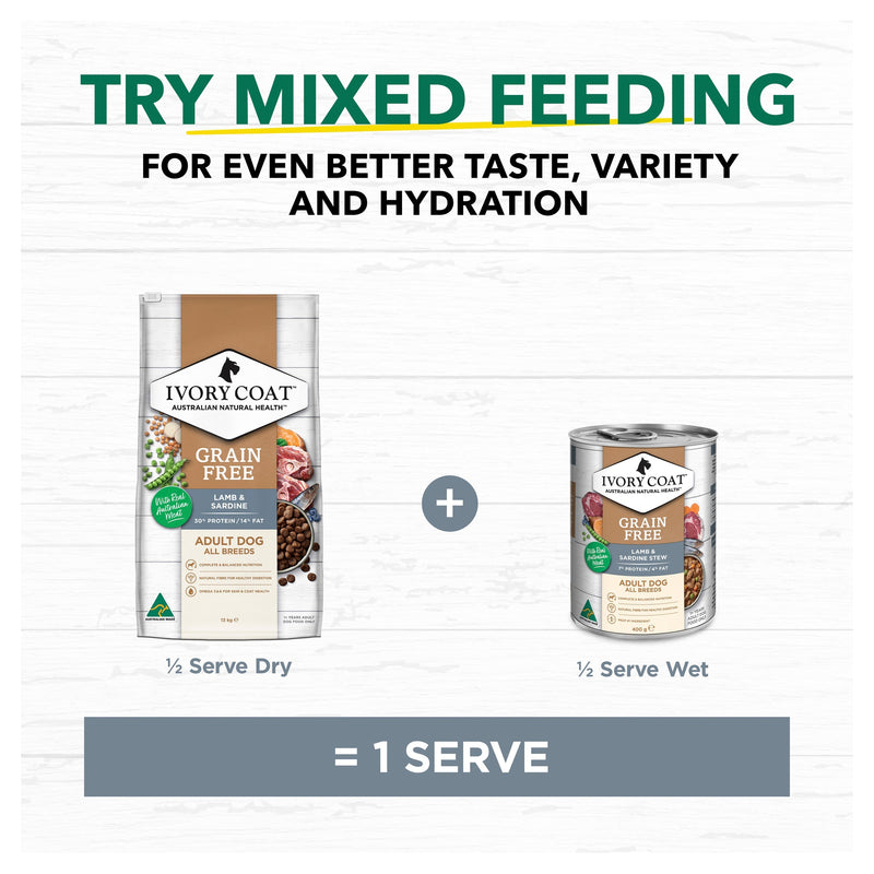 Ivory Coat Grain Free Lamb and Sardine Adult Dog Dry Food 13kg (+_+)