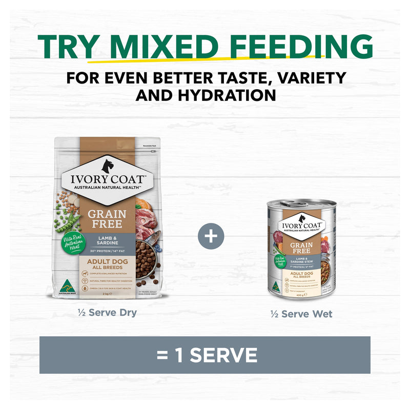 Ivory Coat Grain Free Lamb and Sardine Adult Dog Dry Food 2kg (+_+)