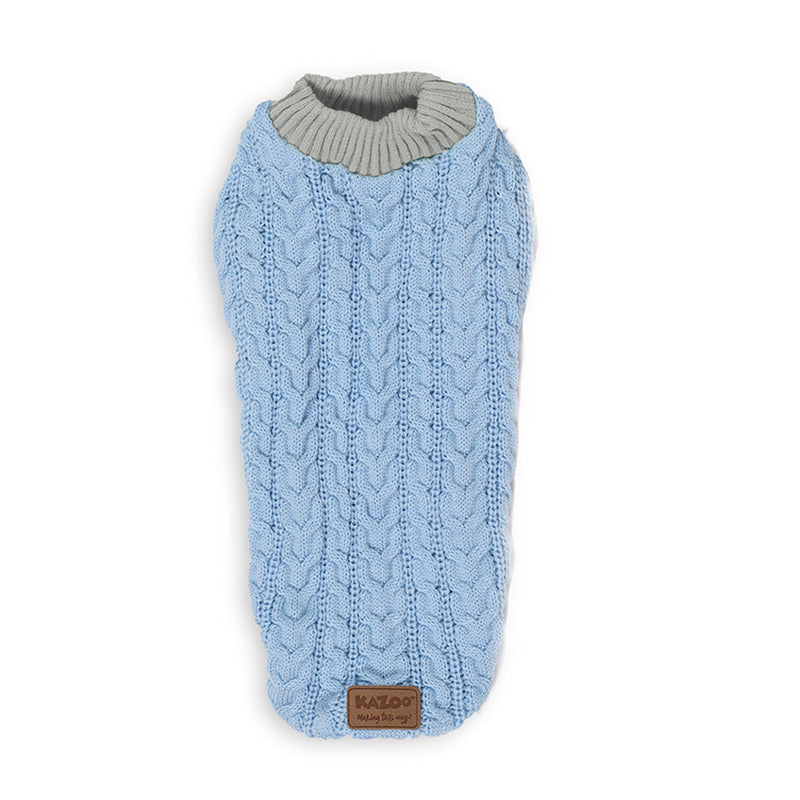 Kazoo Apparel Cable Knit Dog Jumper Blue Medium-Habitat Pet Supplies